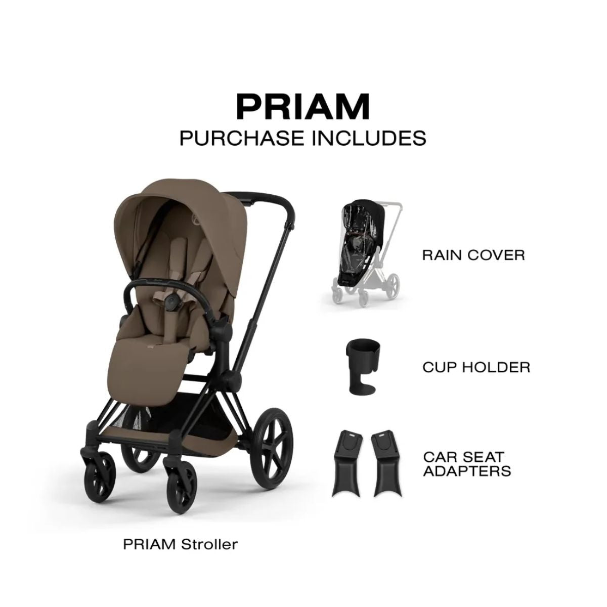 Cybex Priam Stroller Comfort Collection - Matte Black Frame / Coconut Brown Lux Seat on Luna Baby Store Miami