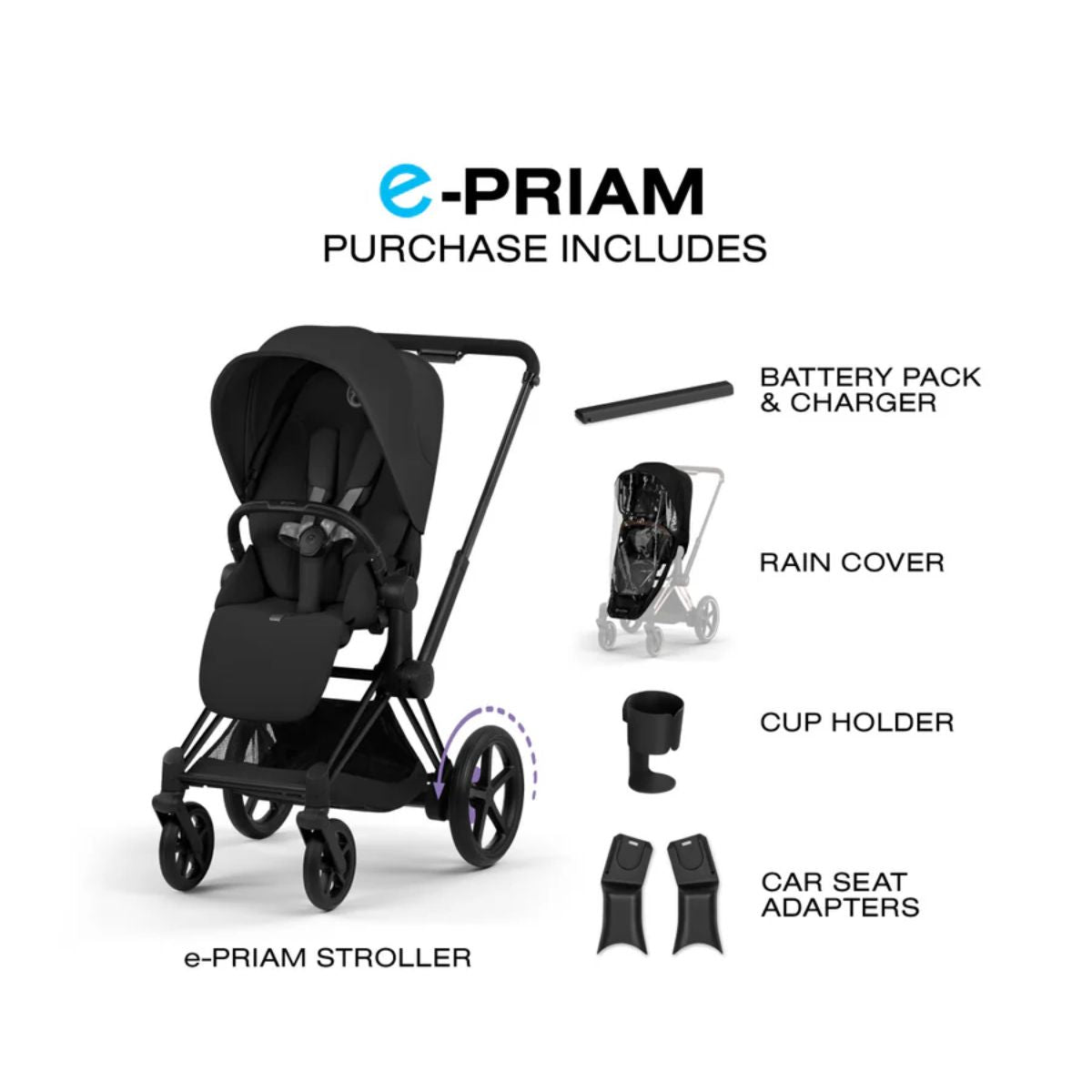 Cybex E-Priam 2 Stroller - Black Frame/Sepia Black Seat Pack