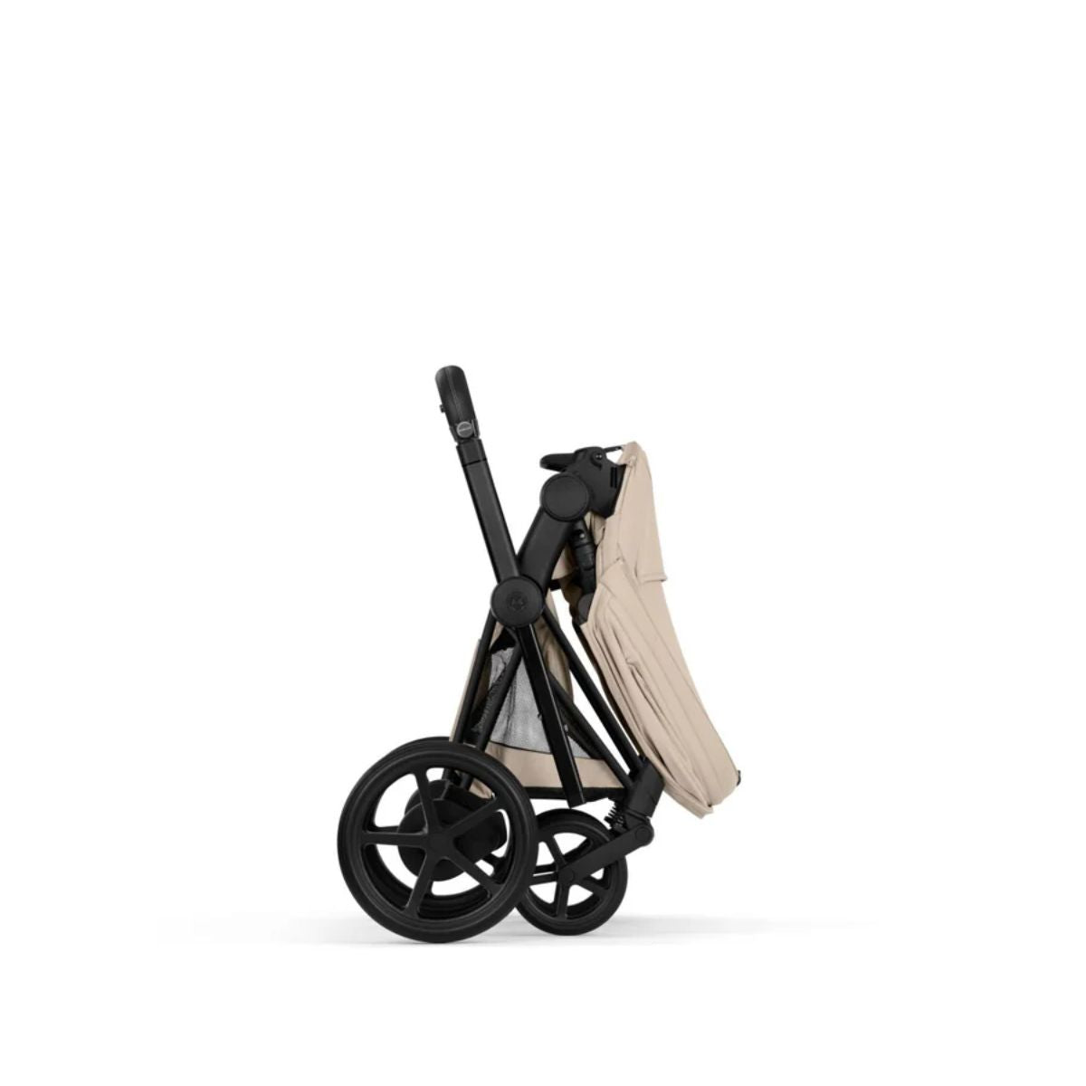 Cybex E-Priam Stroller - Matte Black Frame/Cozy Beige Lux Seat on Luna Baby Store Miami