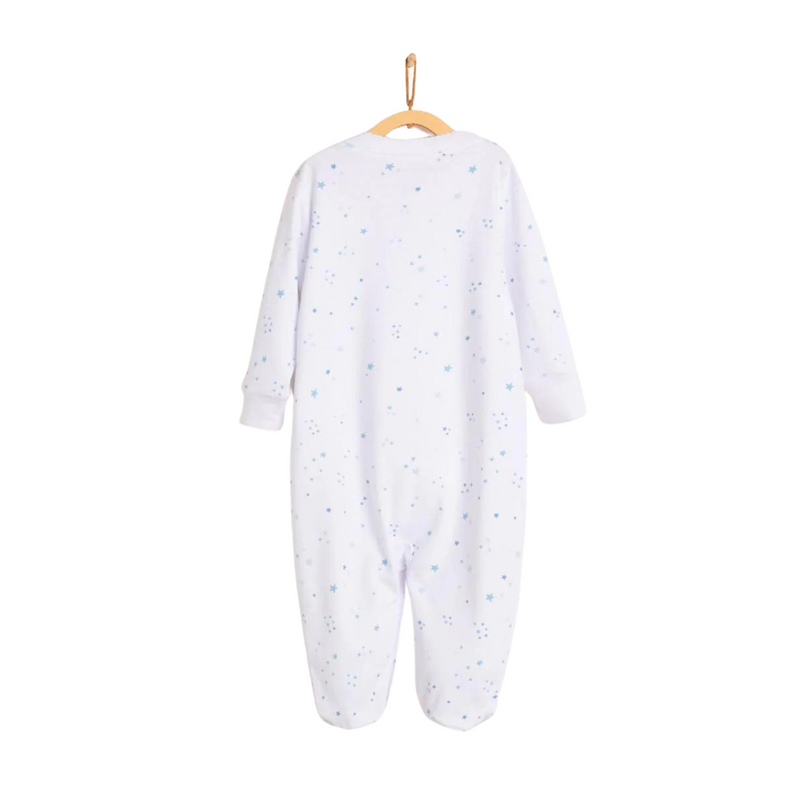 Babycottons Shine Footed Pajama - White & Blue