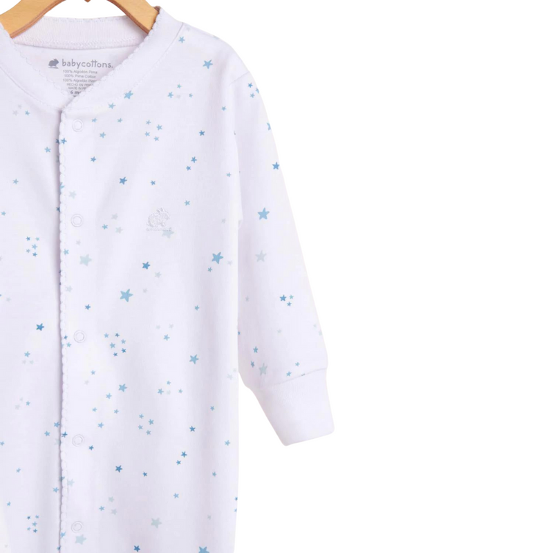 Babycottons Shine Footed Pajama - White & Blue