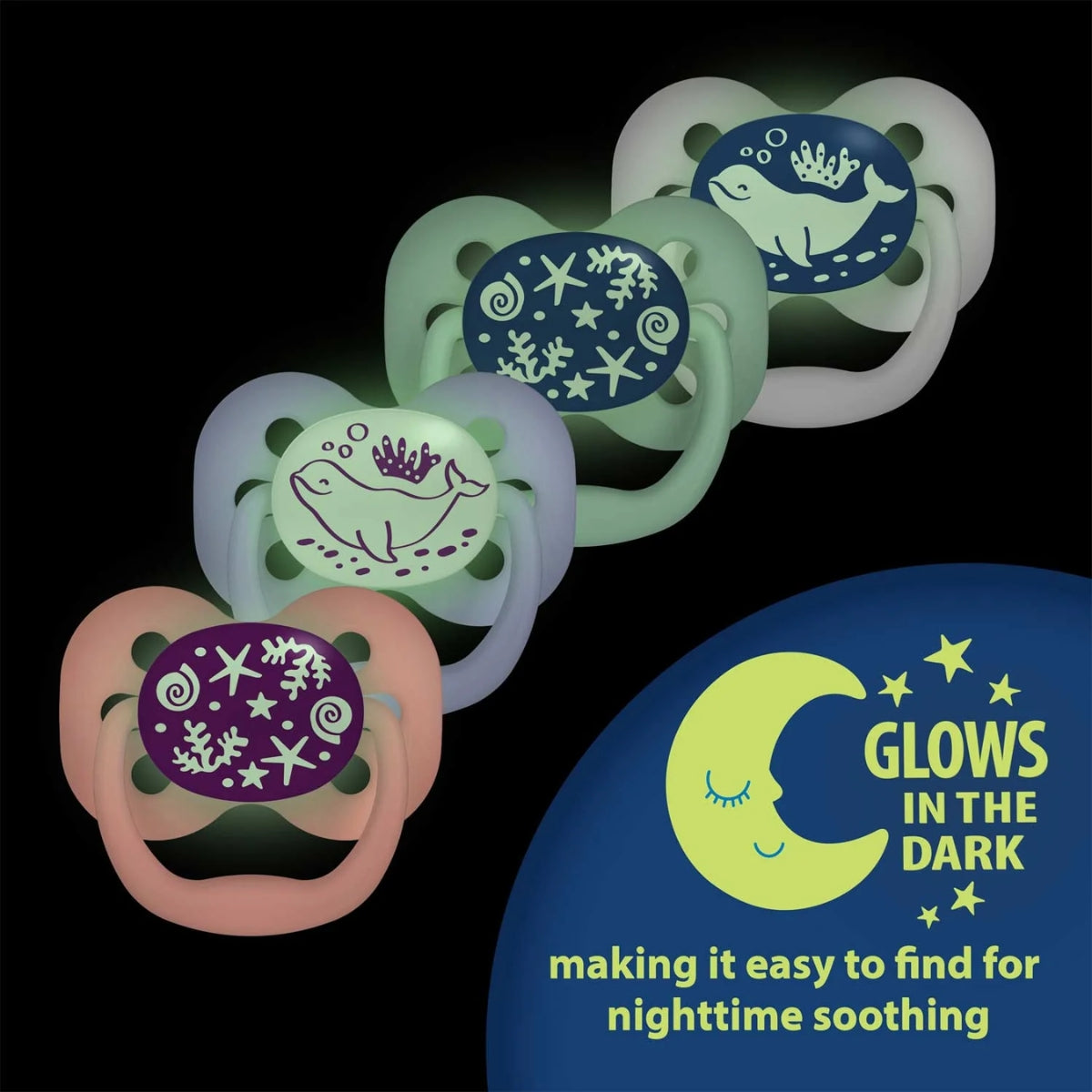 Dr. Brown’s Advantage Glow-in-the-Dark Pacifiers 0-6M Pack of 2 Blue Ocean on Luna Baby Store Miami