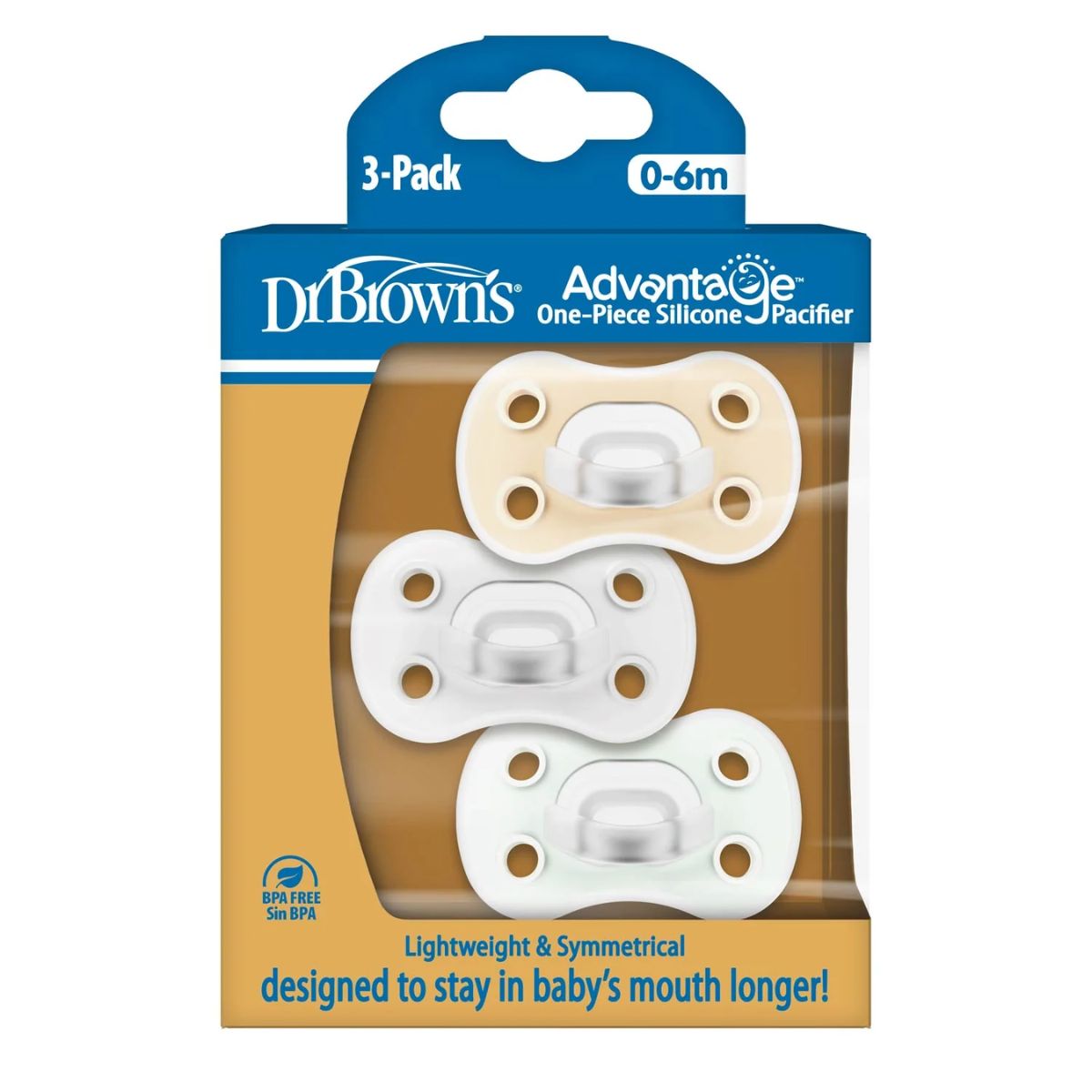 Dr. Brown’s Advantage One-Piece Silicone Pacifier 3-Pack - 0-6M on Luna Baby Store Miami