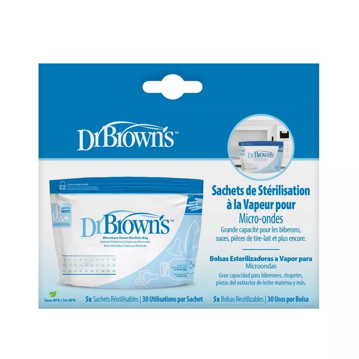 Dr. Brown's Microwave Steam Sterilizer Bags, 5-Pack on Luna Baby Store Miami