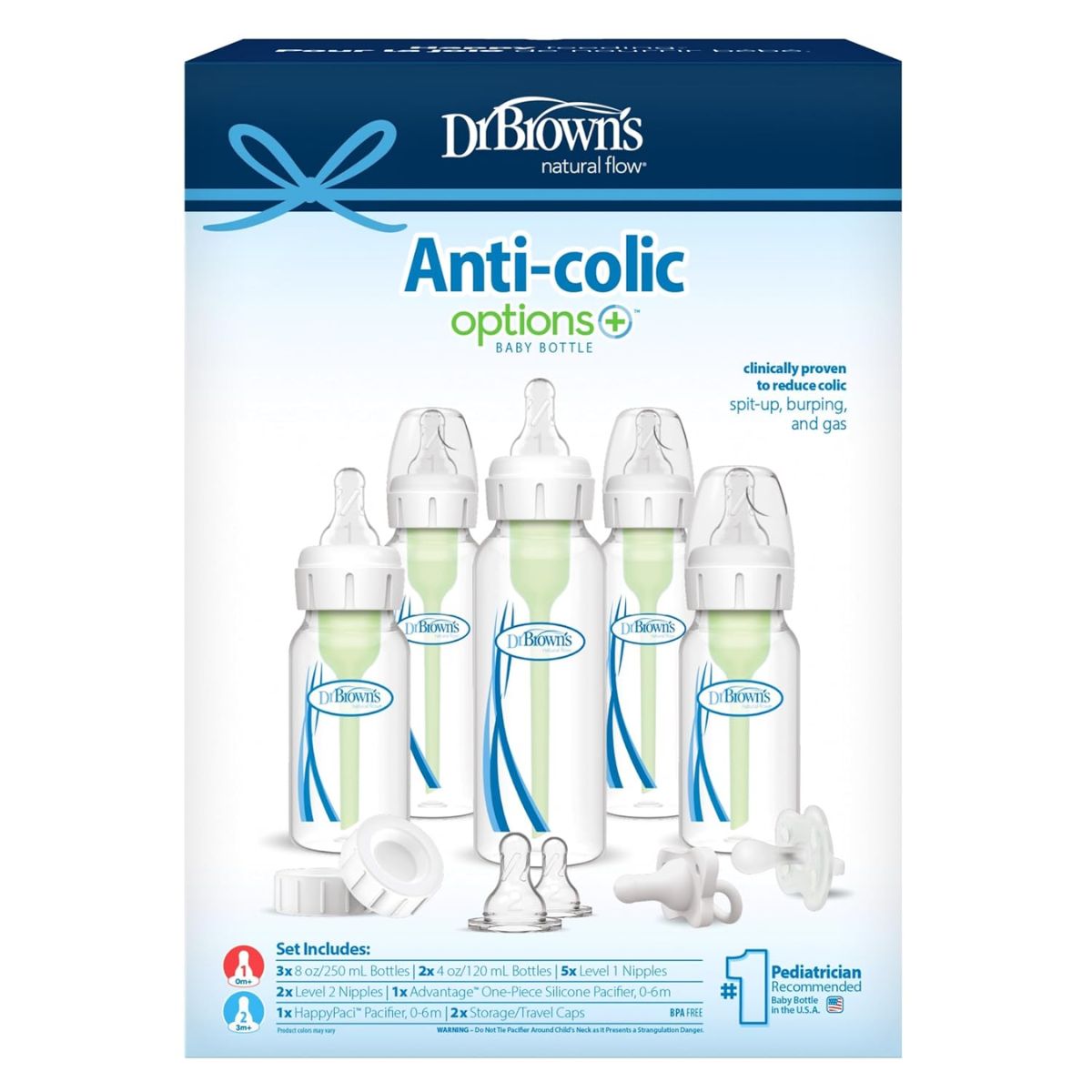 Dr. Brown’s Options+ Anti-Colic Newborn Narrow Baby Bottle Gift Set - 0M+ on Luna Baby Store Miami