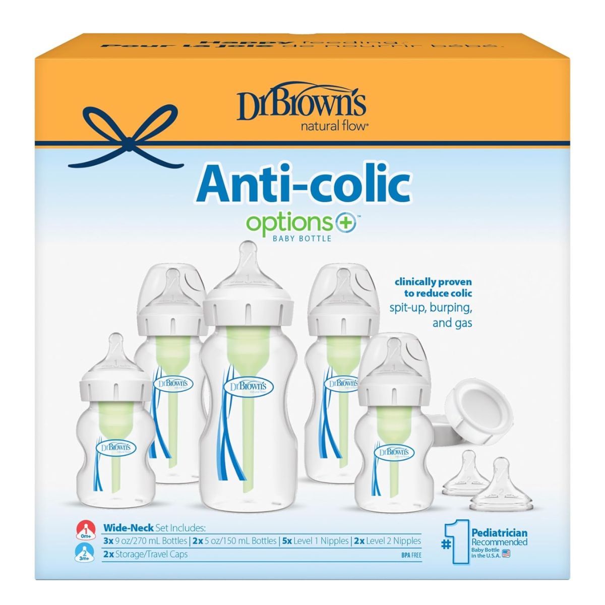 Dr. Brown’s Options+ Wide-Neck Baby Bottle Newborn Feeding Set - 0m+