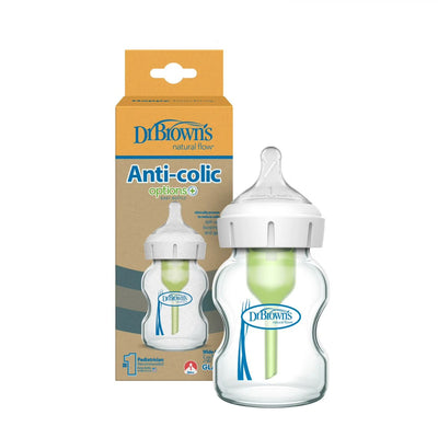 Dr. Brown’s Options+ Wide-Neck Glass Baby Bottle 5 oz, 0-36M - Level 1