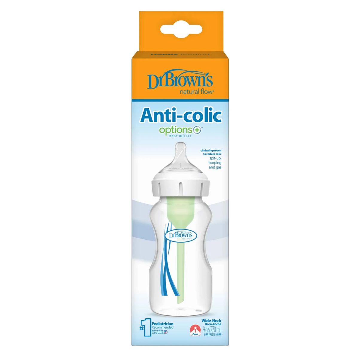 Dr. Brown’s Options+ Wide-Neck Baby Bottle 9 oz, 0m+ - Level 1