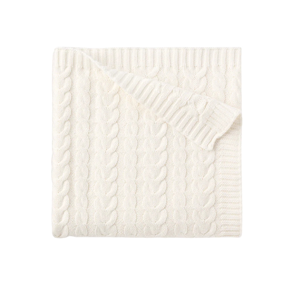 Elegant Baby Horseshoe Cable Knit Baby Blanket - White