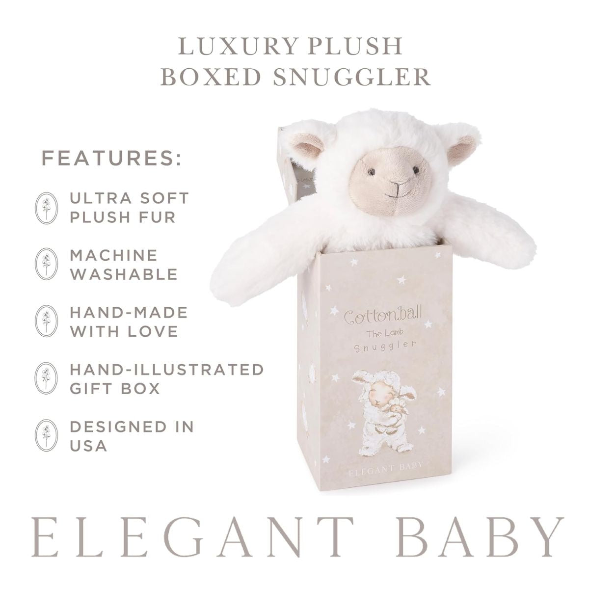 Elegant Baby Cottonball the Lamb Snuggler Plush Security Blanket w/ Gift Box