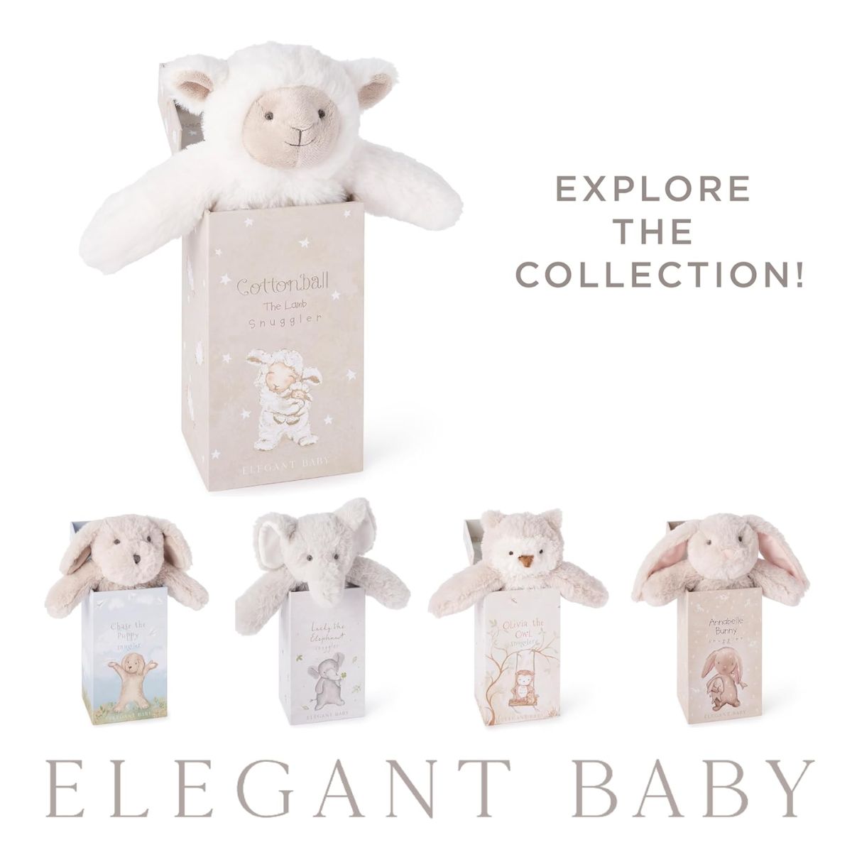 Elegant Baby Cottonball the Lamb Snuggler Plush Security Blanket w/ Gift Box