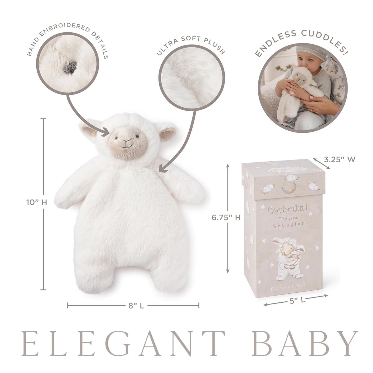 Elegant Baby Cottonball the Lamb Snuggler Plush Security Blanket w/ Gift Box on Luna Baby Store Miami