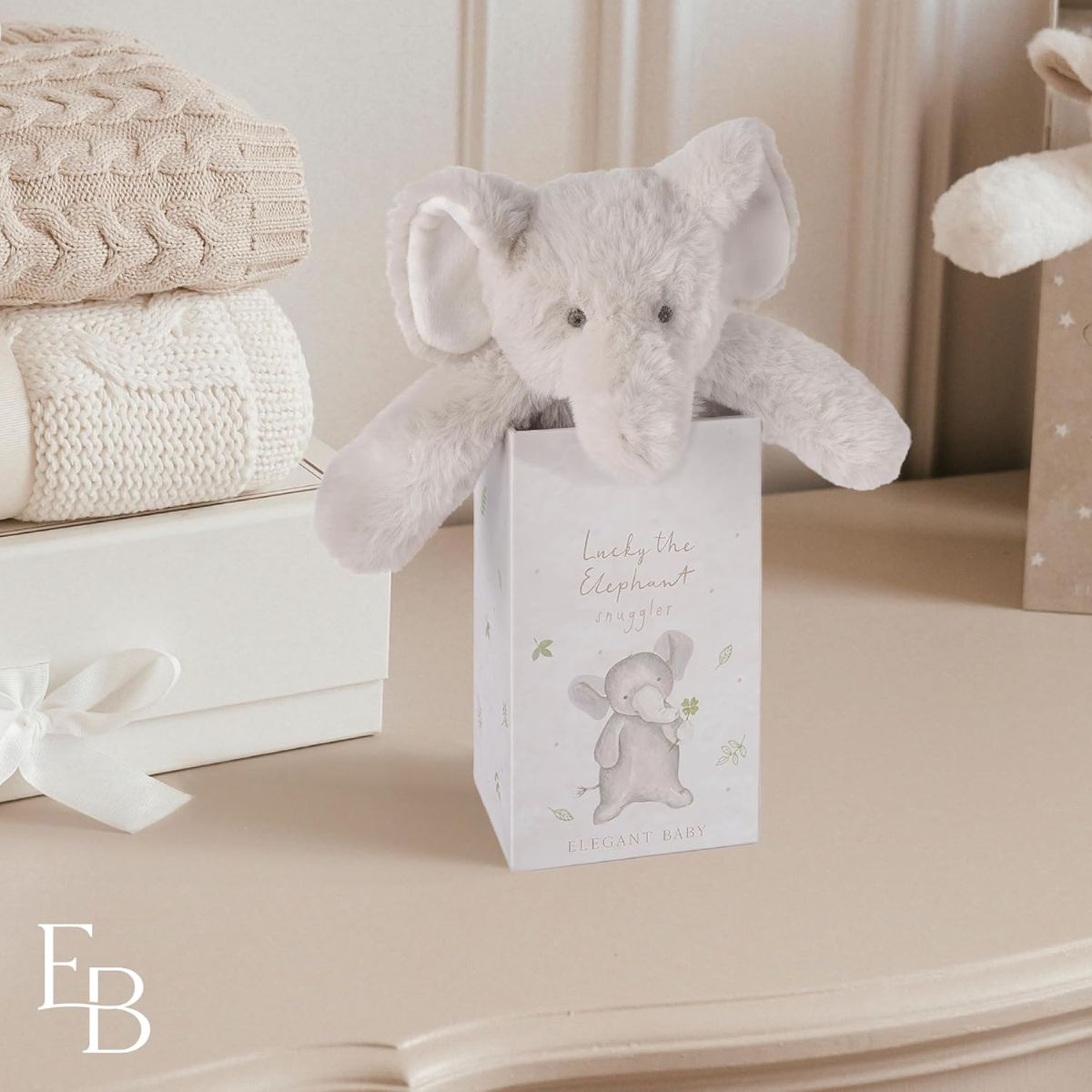 Elegant Baby Lucky the Elephant Snuggler Plush Security Blanket w/ Gift Box on Luna Baby Store Miami