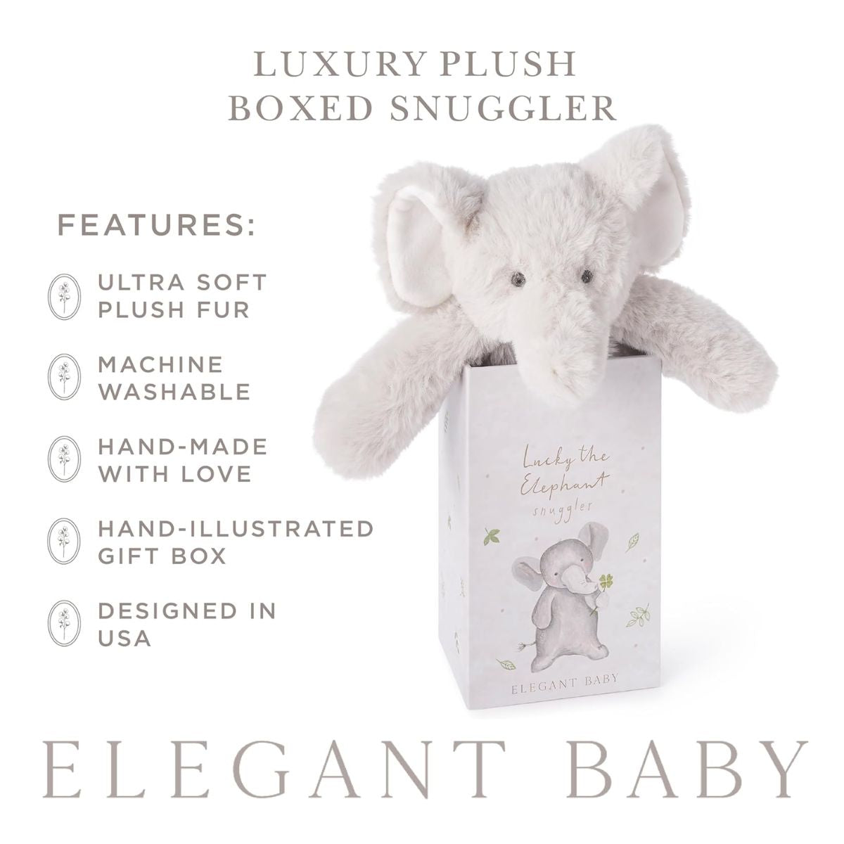 Elegant Baby Lucky the Elephant Snuggler Plush Security Blanket w/ Gift Box on Luna Baby Store Miami