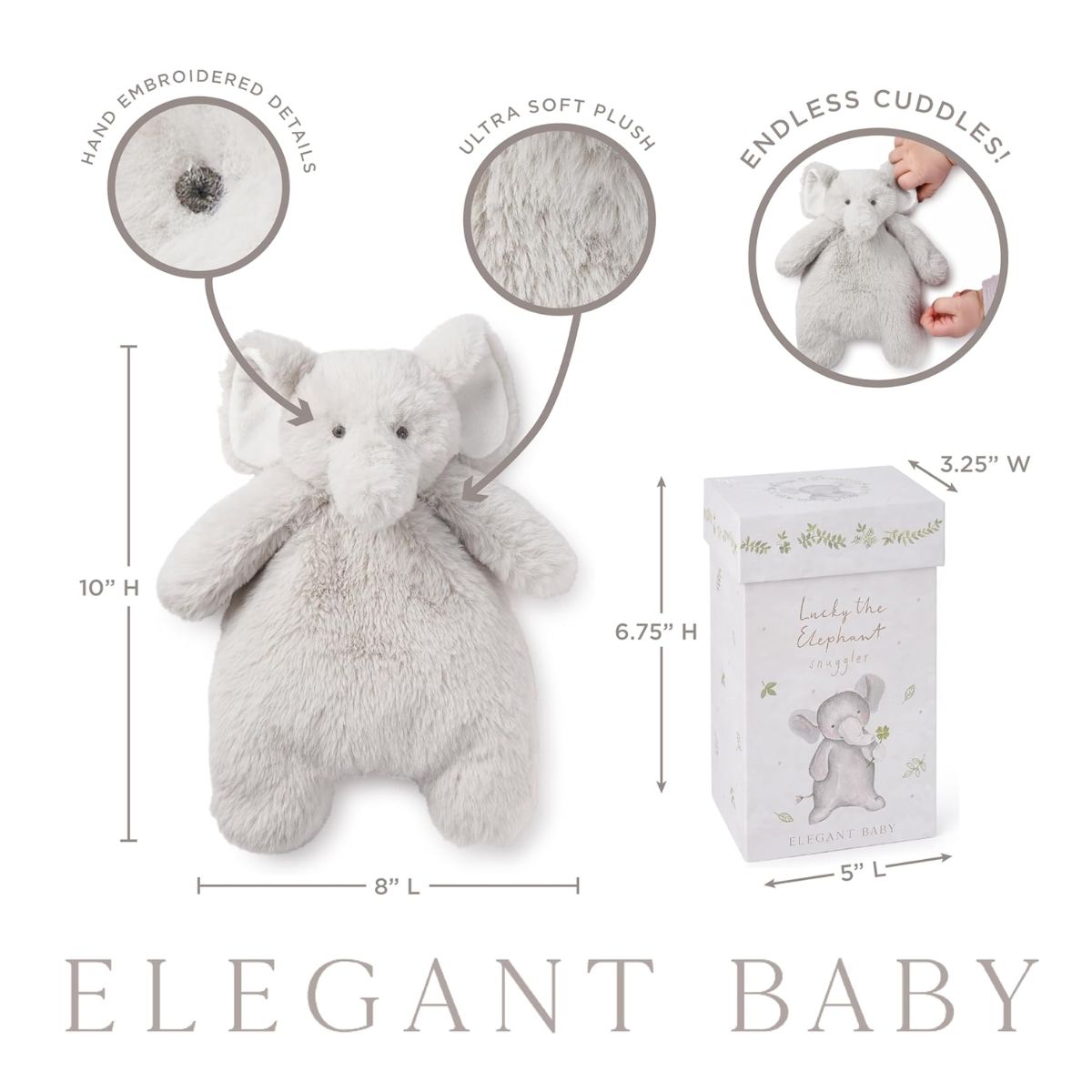 Elegant Baby Lucky the Elephant Snuggler Plush Security Blanket w/ Gift Box on Luna Baby Store Miami