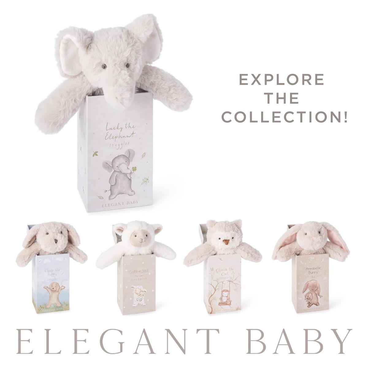 Elegant Baby Lucky the Elephant Snuggler Plush Security Blanket w/ Gift Box