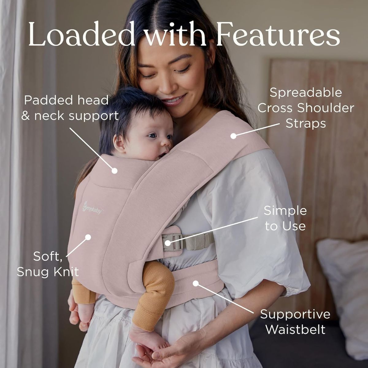 Ergobaby Embrace Newborn Baby Carrier 0-12M - Blush Pink on Luna Baby Store Miami
