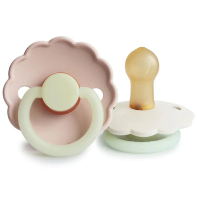 Mushie FRIGG Daisy Night Glow Natural Rubber Pacifier 2-Pack - Blush/Cream 0-6M