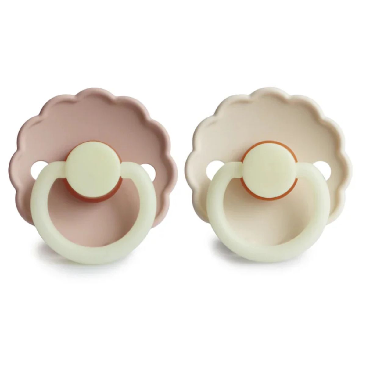 Mushie FRIGG Daisy Night Glow Natural Rubber Pacifier 2-Pack - Blush/Cream 0-6M