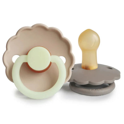 Mushie FRIGG Daisy Night Natural Rubber Pacifier 2-Pack -  Portobello/Croissant