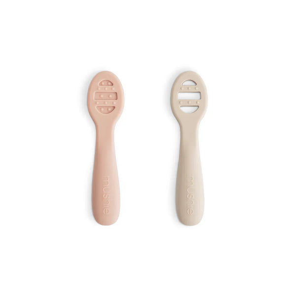 Mushie First Feeding Baby Spoons 2-Pack - Blush and Shifting Sand