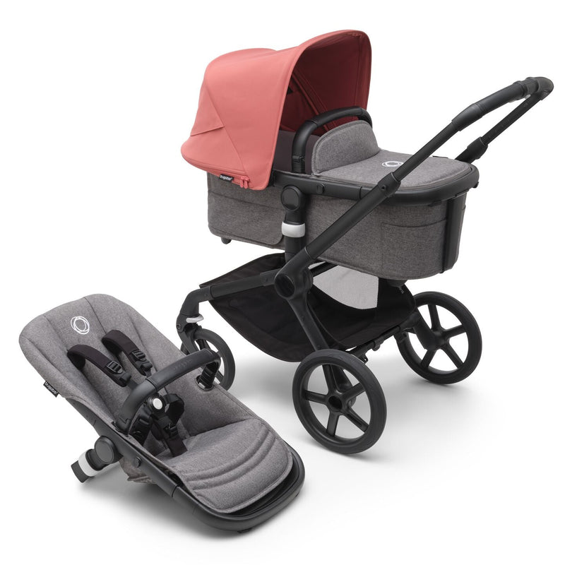 Bugaboo Fox 5 Bassinet & Seat Stroller - Black Chassis-Sunrise Red/Grey Mélange