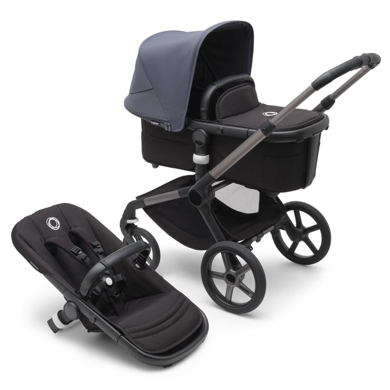 Bugaboo Fox 5 Bassinet & Seat Stroller - Graphite Chassis-Stormy Blue/Black - Luna Baby Store Miami