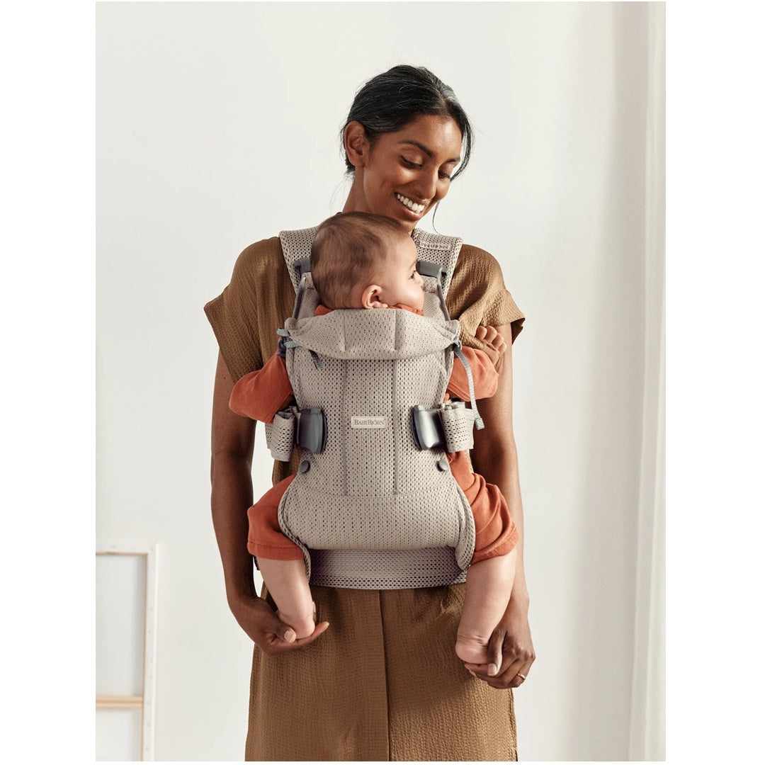 BabyBjörn Baby Carrier One Air 3D Mesh - Beige Gray - Comfortable for Longer Carrying