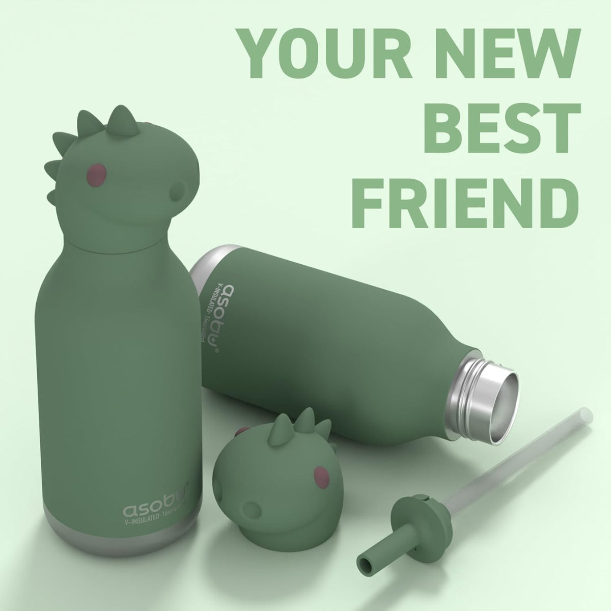 Asobu - Stainless Steel Bottle Silicone Head Dinosaur