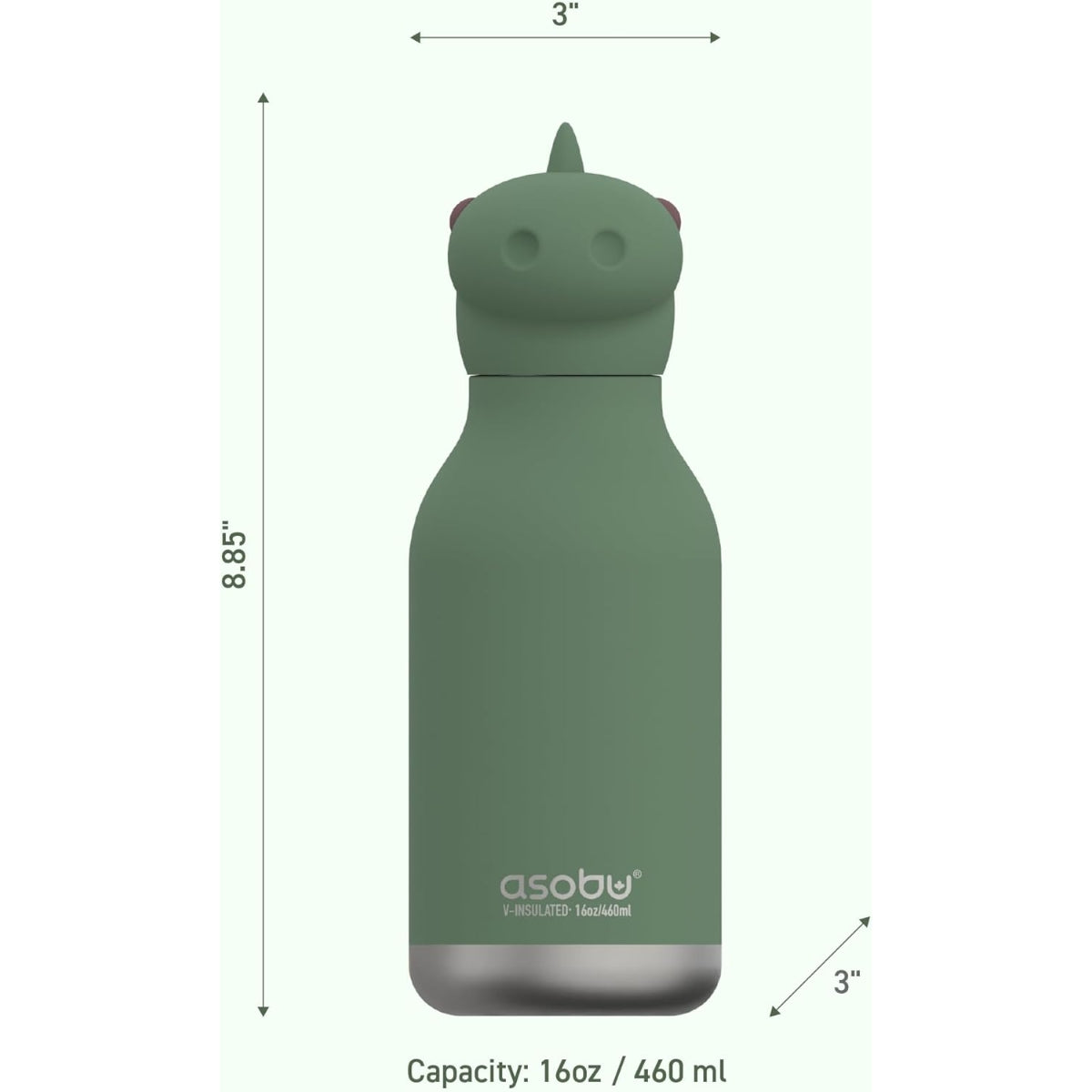 Asobu - Stainless Steel Bottle Silicone Head Dinosaur