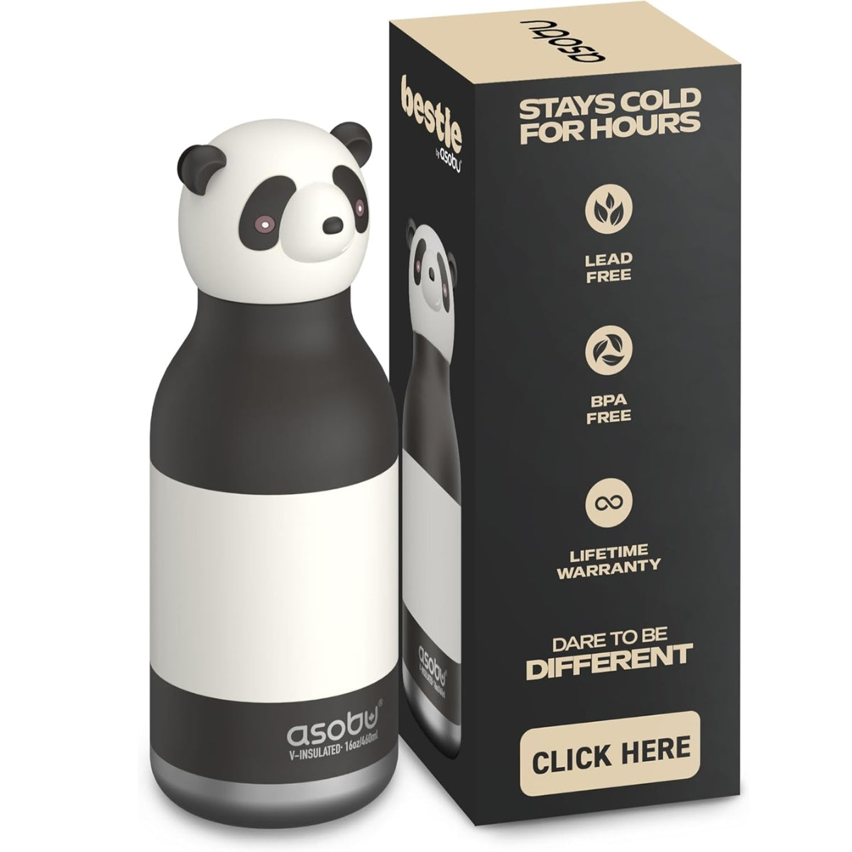 Garrafa Térmica Infantil Asobu Bestie Panda 460ML - Leakproof & Easy to Drink From