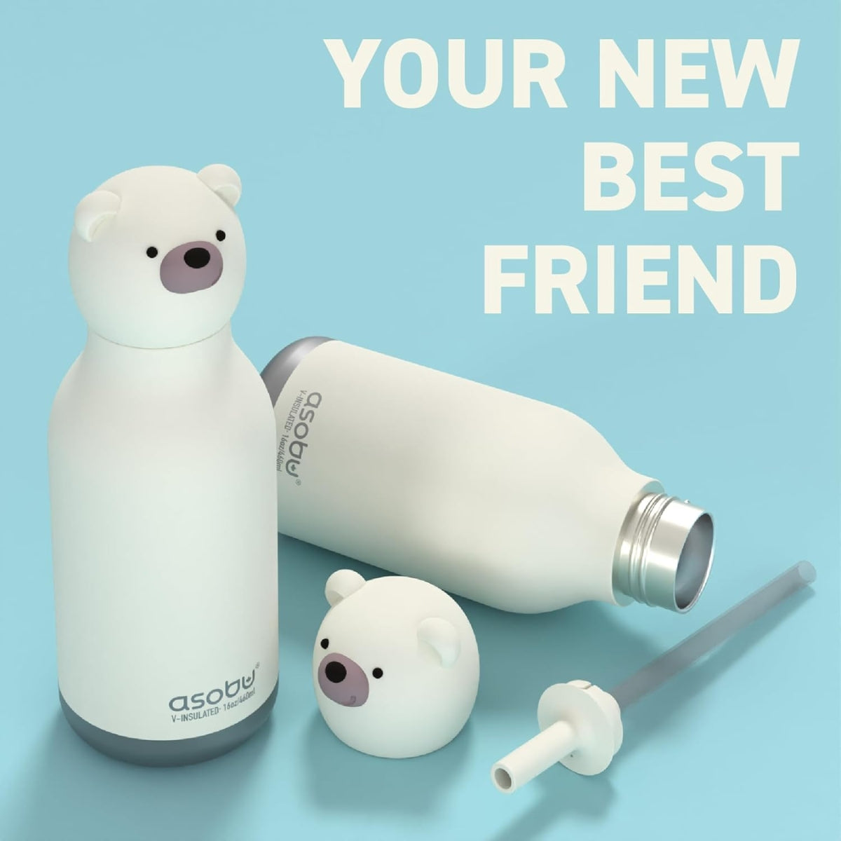 Asobu - Stainless Steel Bottle Silicone Head Bear