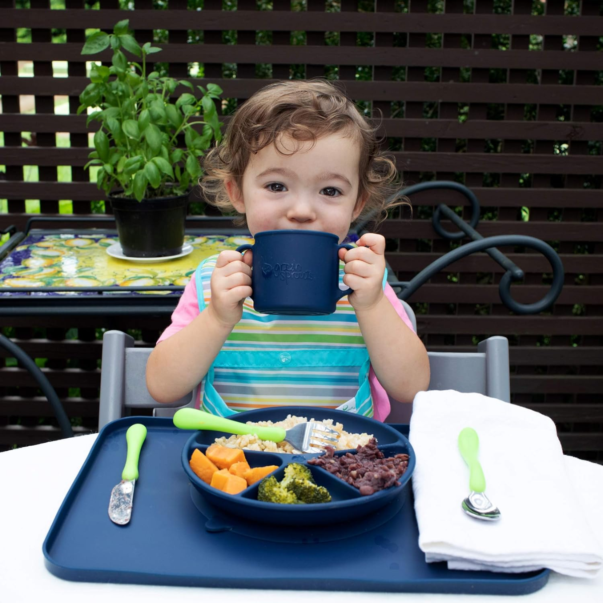 Green Sprouts Learning Cup Made From Silicone - Navy on Luna Baby Store Miami