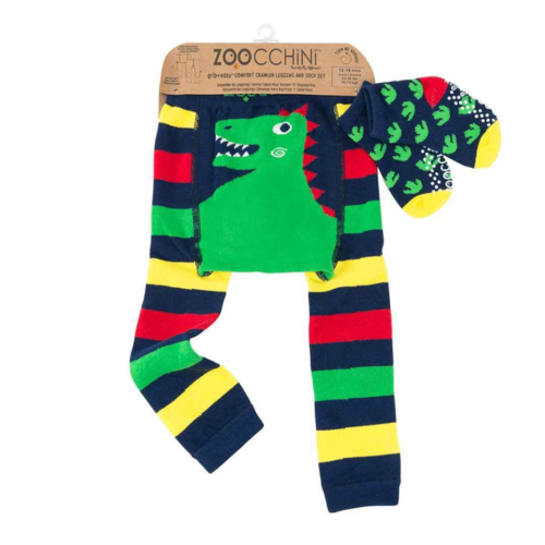 Zoocchini Grip+Easy Comfort Crawler Legging & Socks Set Dinosaur