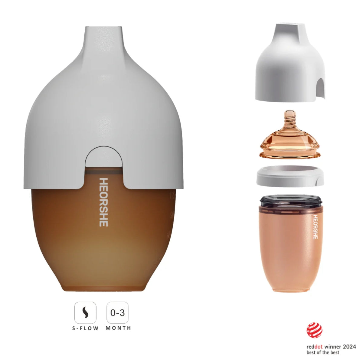 HEORSHE Ultra Wide Neck Baby Bottle 5 OZ - Grey