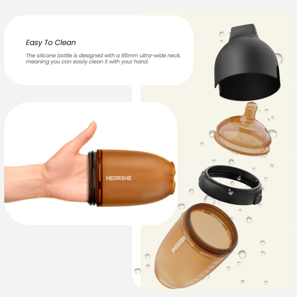 HEORSHE Ultra Wide Neck Baby Bottle 5 OZ - Grey