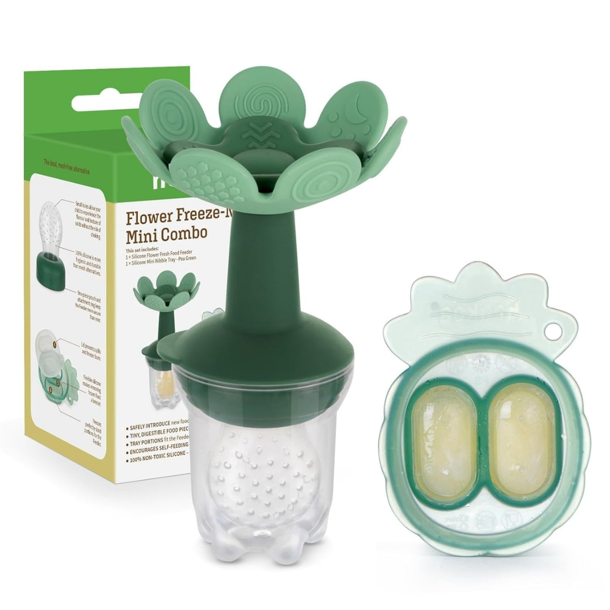 Haakaa Flower Fresh Food Feeder & Cover Set - Pea Green