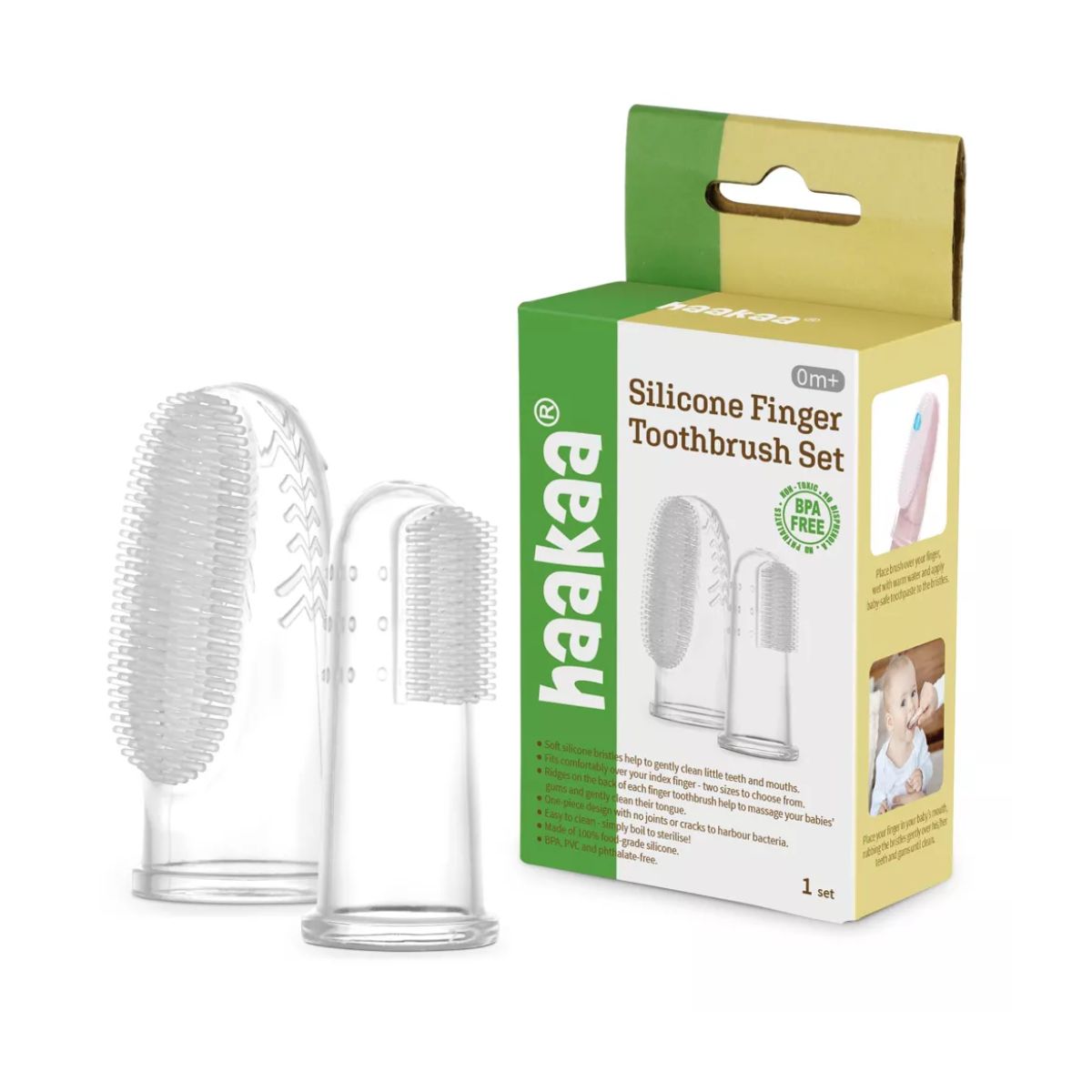 Haakaa Silicone Baby Finger Toothbrush Set 2pcs (Small & Large) - 0-24M on Luna Baby Store Miami