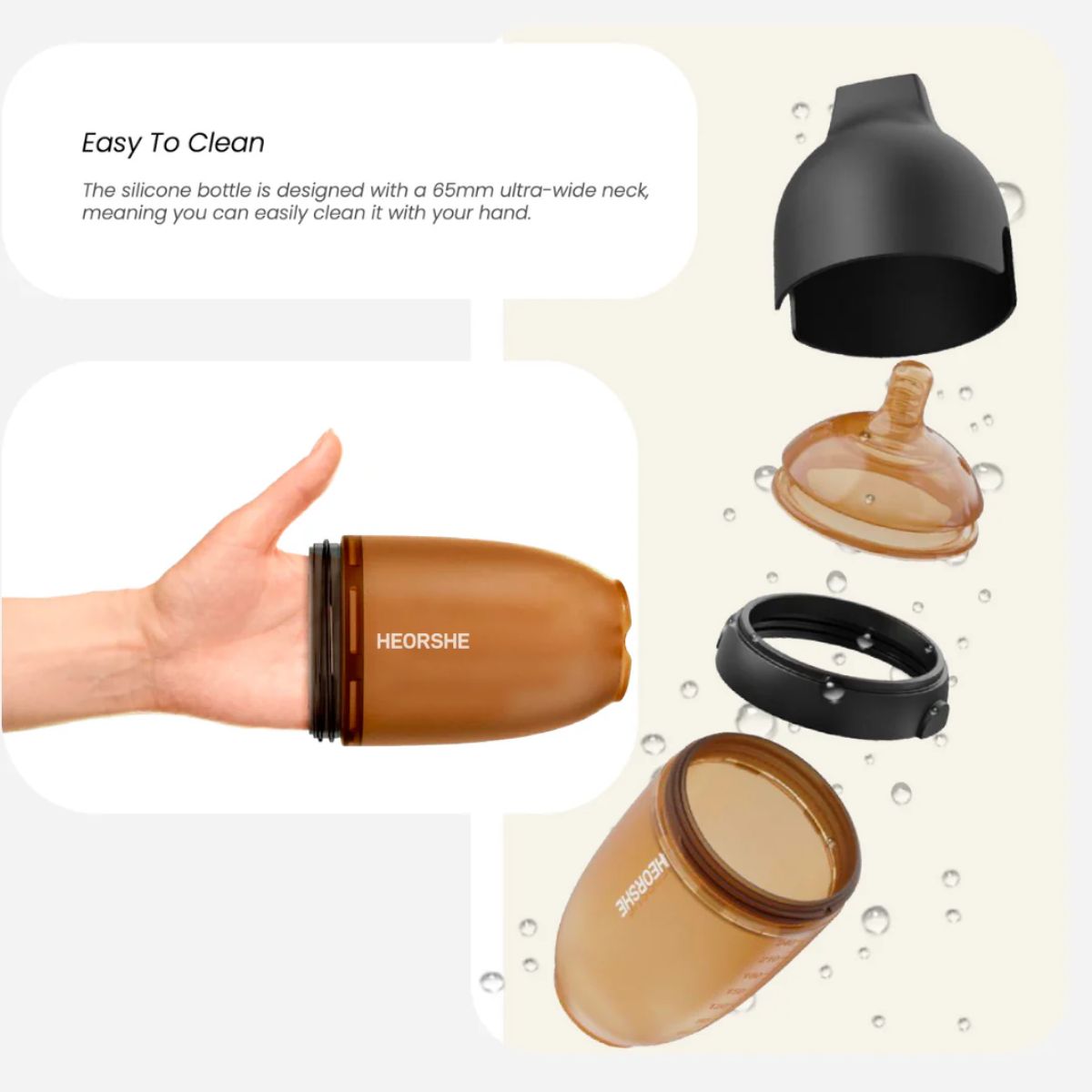 HEORSHE Ultra Wide Neck Baby Bottle 5 OZ - Grey