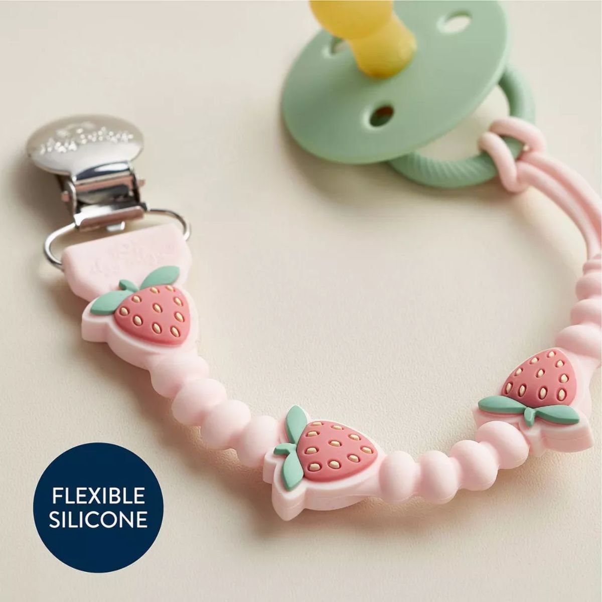 Itzy Ritzy Paci Strap Plus - Strawberry - Easy Attachment for Your Baby's Pacifier