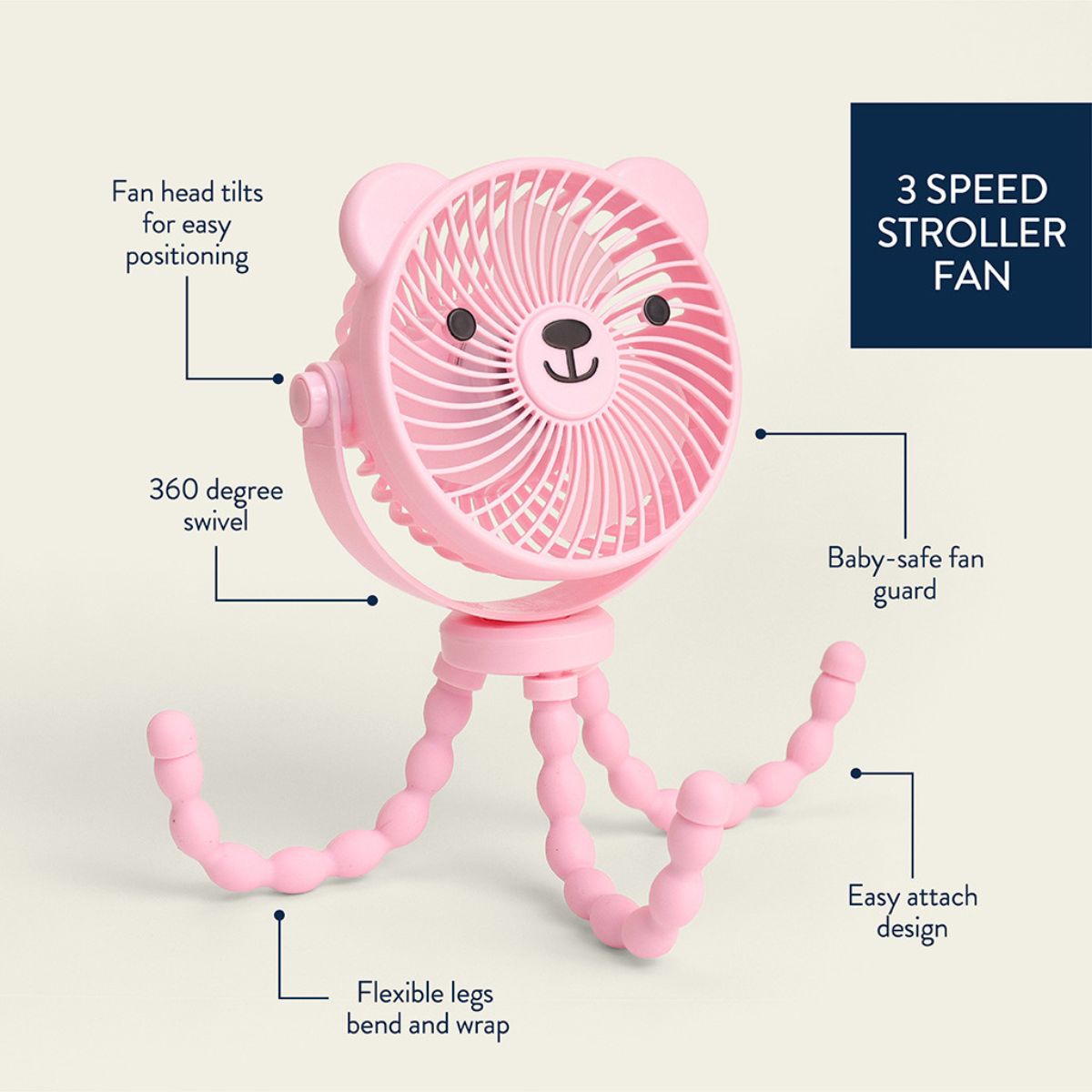 Itzy Ritzy Breeze 3-Speed Stroller Fan - Pink