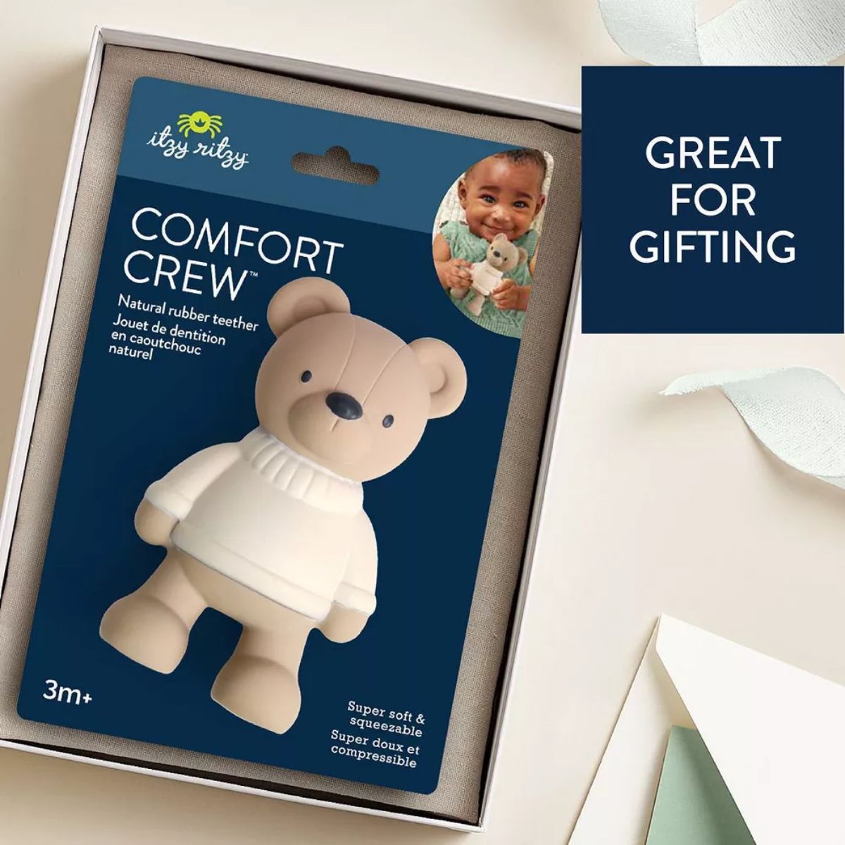 Itzy Ritzy Comfort Chew Natural Rubber Baby Teether & Toy - Bear