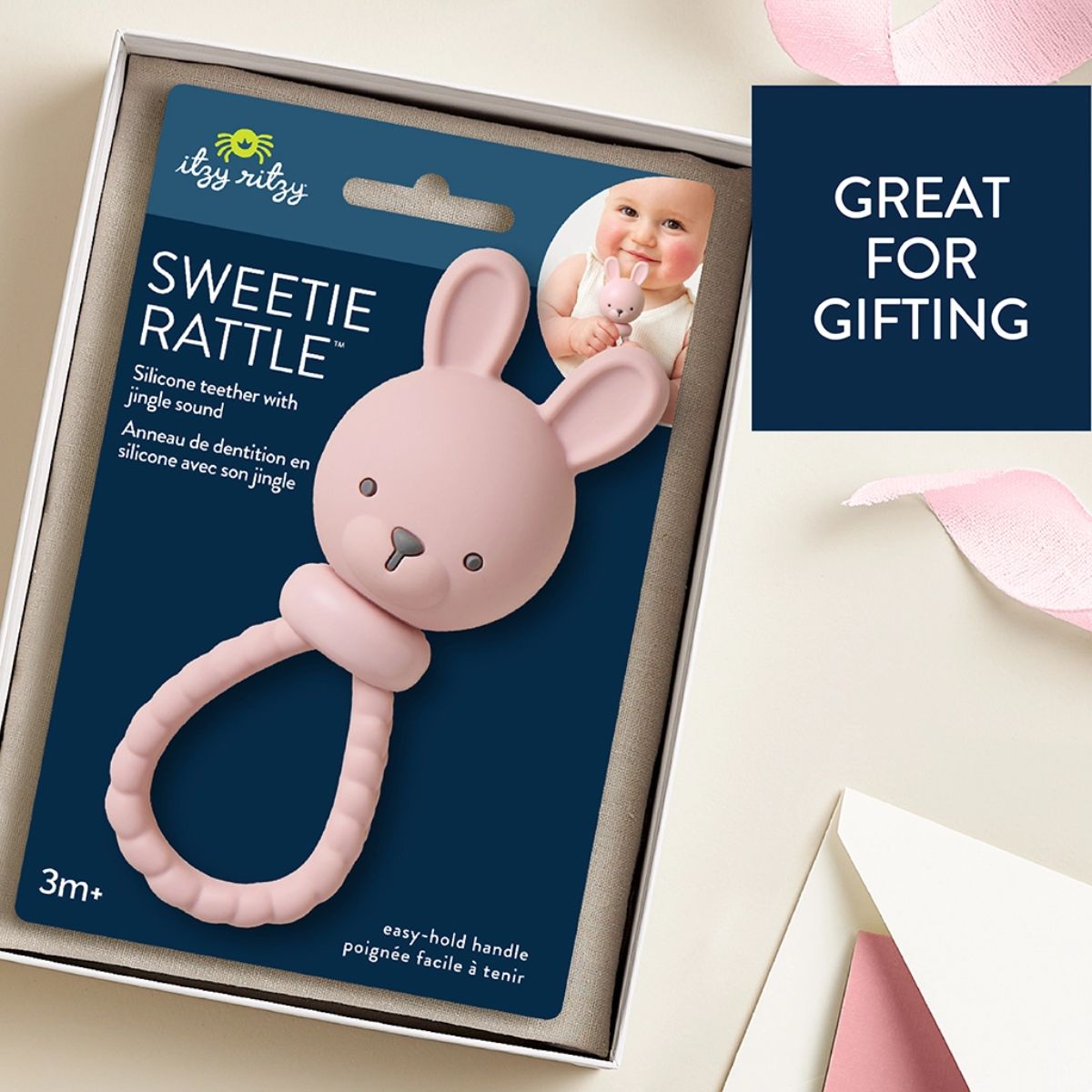 Itzy Ritzy Sweetie Rattle Silicone Teether - Bunny