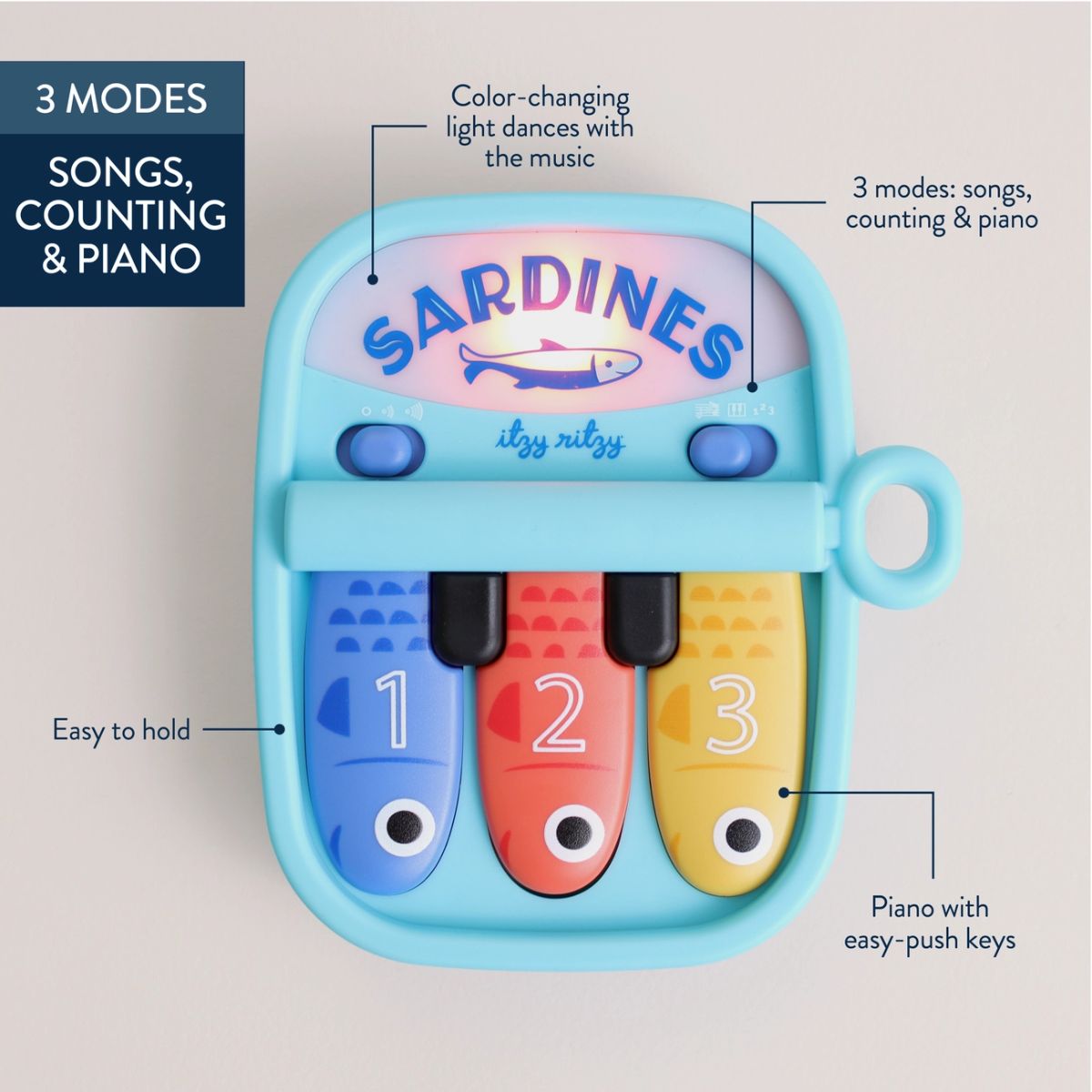 Itzy Ritzy Bitzy Tunes Sardines Baby Piano Toy on Luna Baby Store Miami