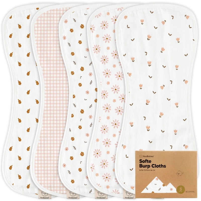 KeaBabies 5-Pack Softe Burp Cloths Petals