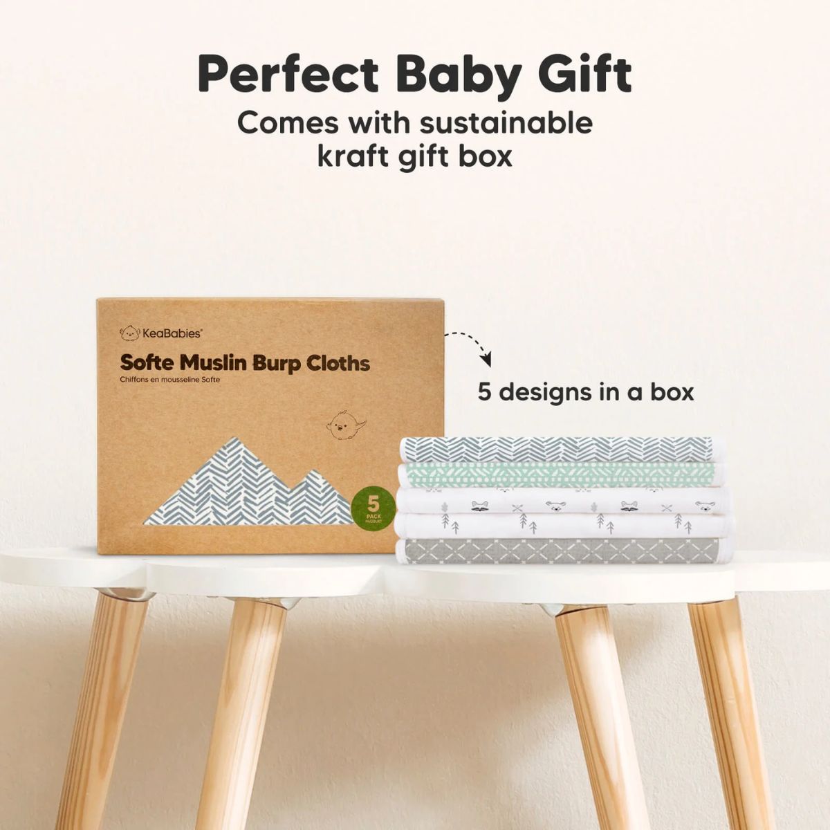 KeaBabies 5-Pack Softe Muslin Burp Cloths Soft White on Luna Baby Store Miami