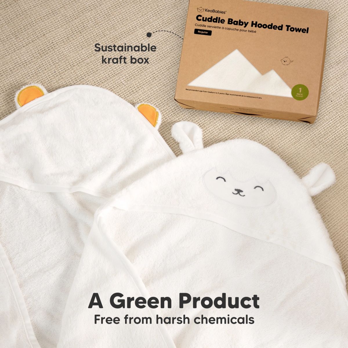 KeaBabies Cuddle Baby Hooded Towel Regular - Bunny
