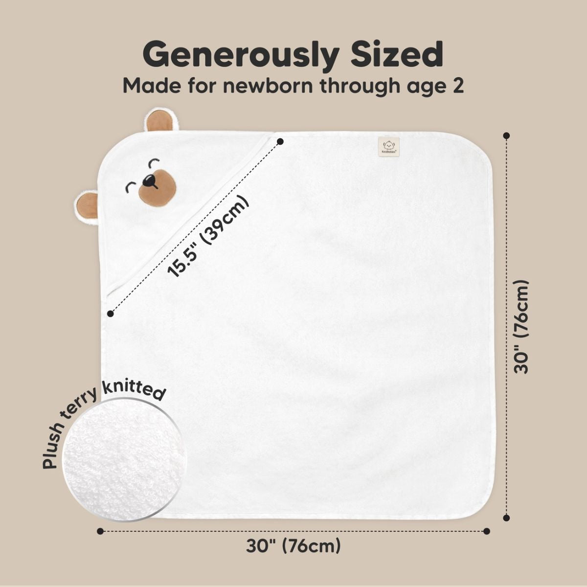 KeaBabies Cuddle Baby Hooded Towel Regular - Grizzly