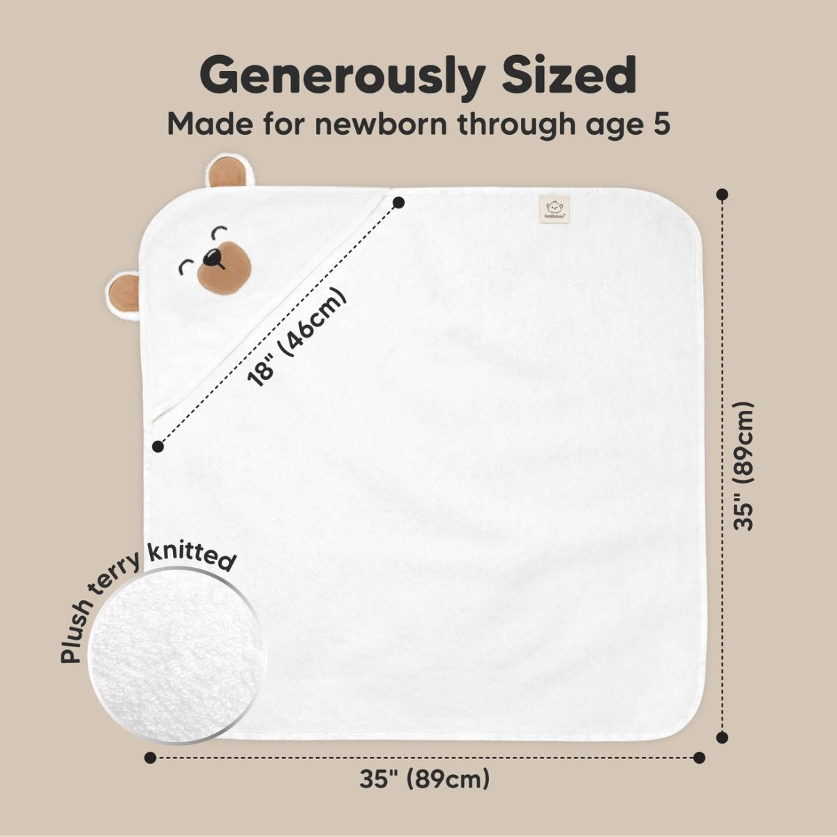 KeaBabies Cuddle Baby Hooded Towel Regular - Grizzly