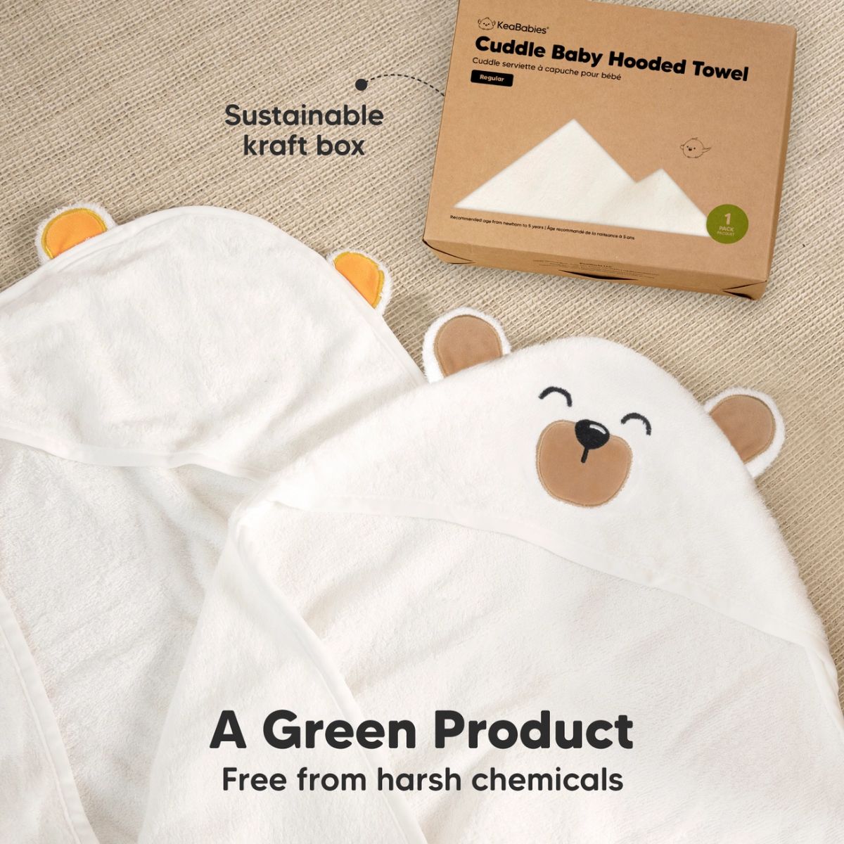 KeaBabies Cuddle Baby Hooded Towel Regular - Grizzly on Luna Baby Store Miami